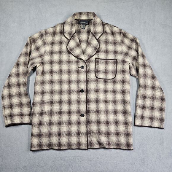 Vtg Banana Republic Shacket Womens S Oversized Alpaca Mohair Plaid Jacket Brown - Picture 1 of 16